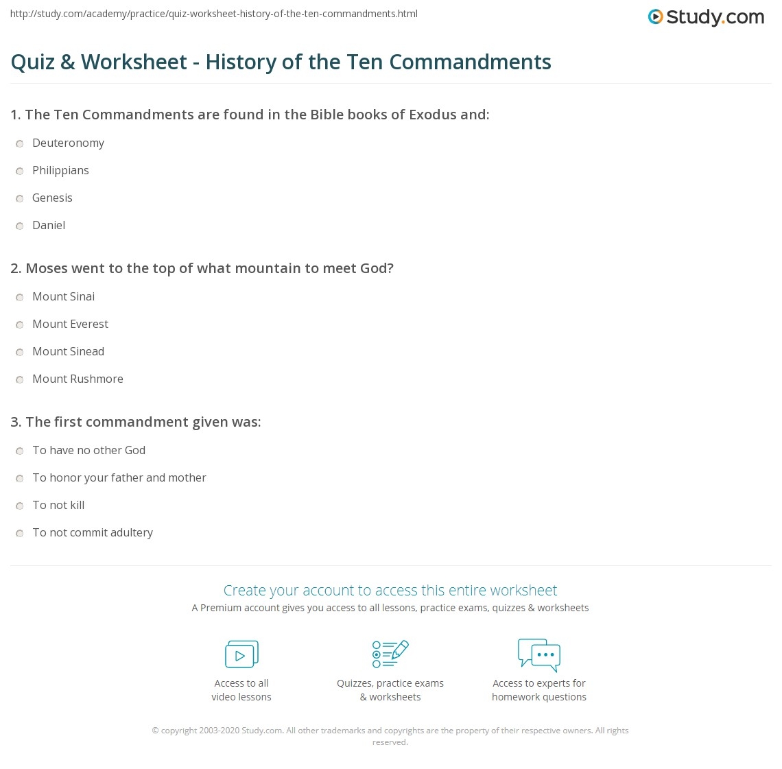 Quiz Worksheet History Of The Ten Commandments Study