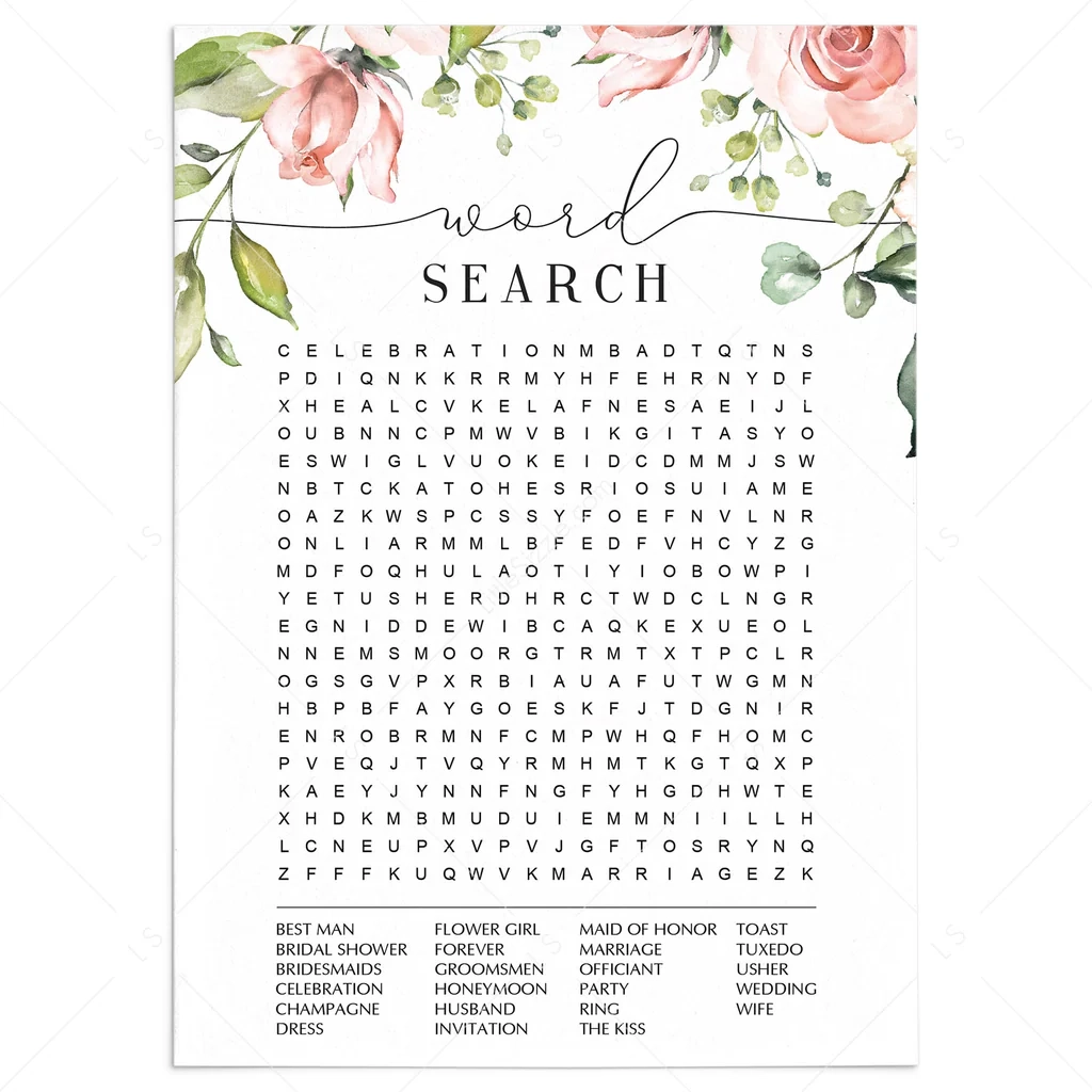 Roses Bridal Shower Word Search Game Download