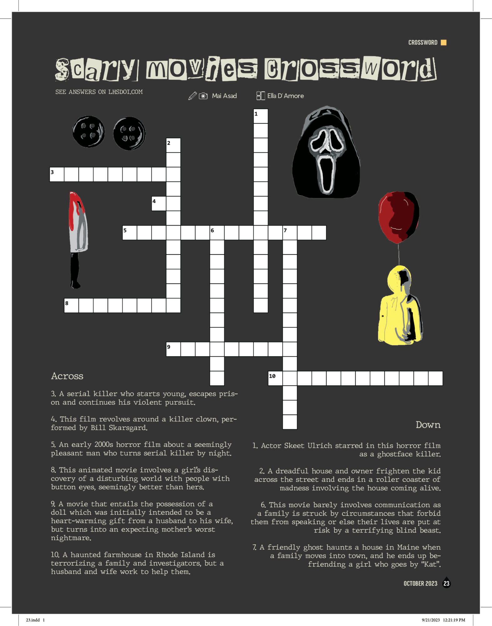 Scary Movies Crossword Drops Of Ink Scary Movies Crossword Drops Of Ink