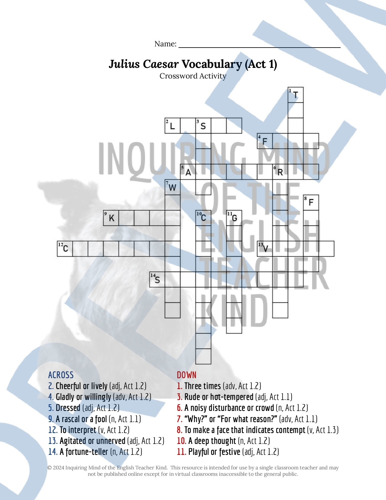 Shakespeare s Julius Caesar Act 1 Vocabulary Games For High School 