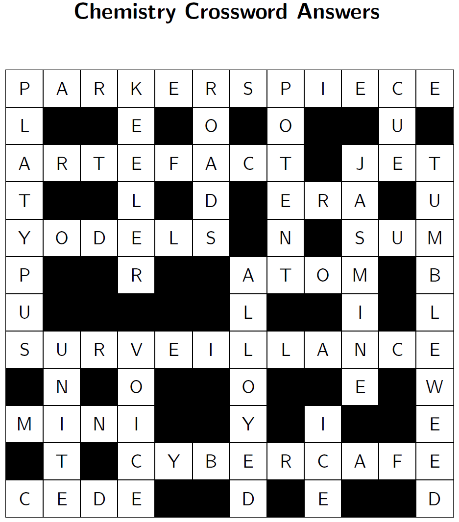 Chemistry Crossword Puzzle Answers