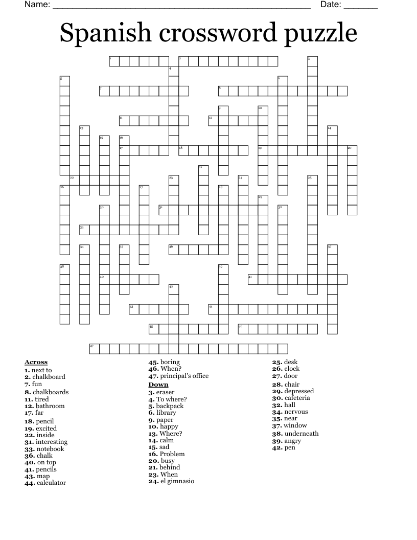 Spanish Crossword Puzzle WordMint Spanish Crossword Puzzle WordMint