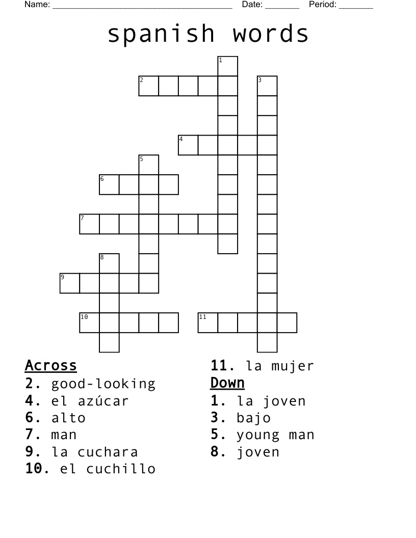 Spanish Food Crossword WordMint Spanish Food Crossword WordMint