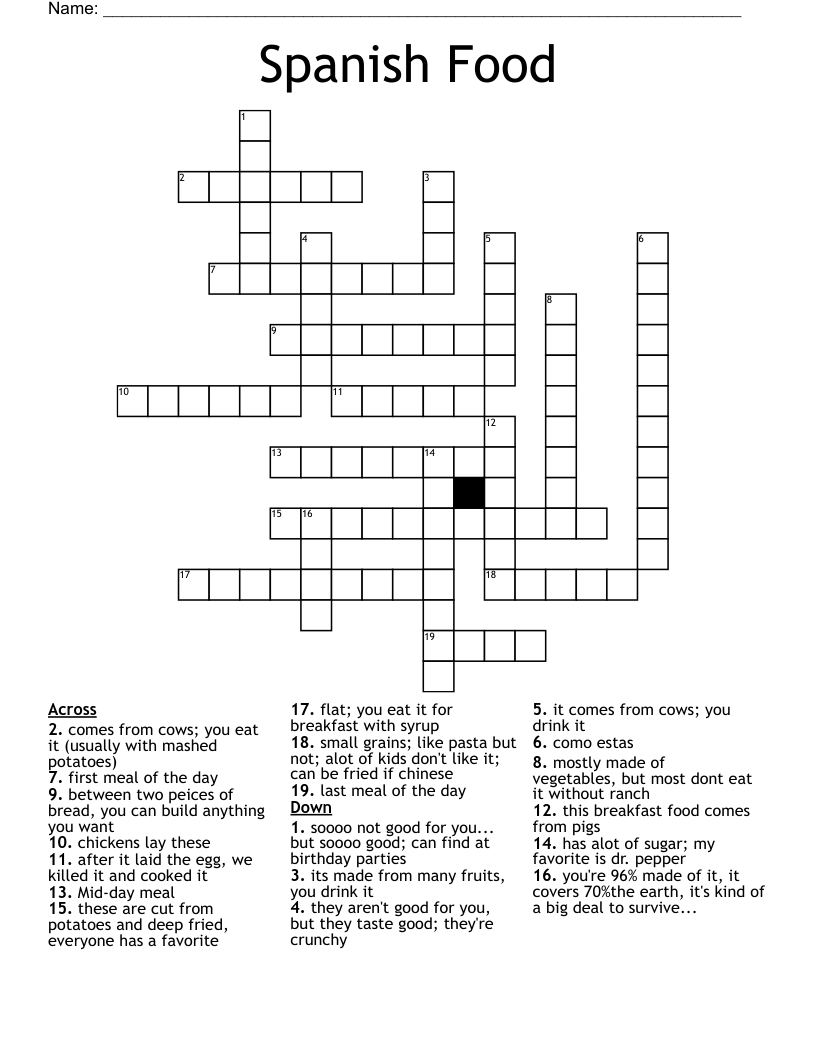 Spanish Food Crossword WordMint Spanish Food Crossword WordMint