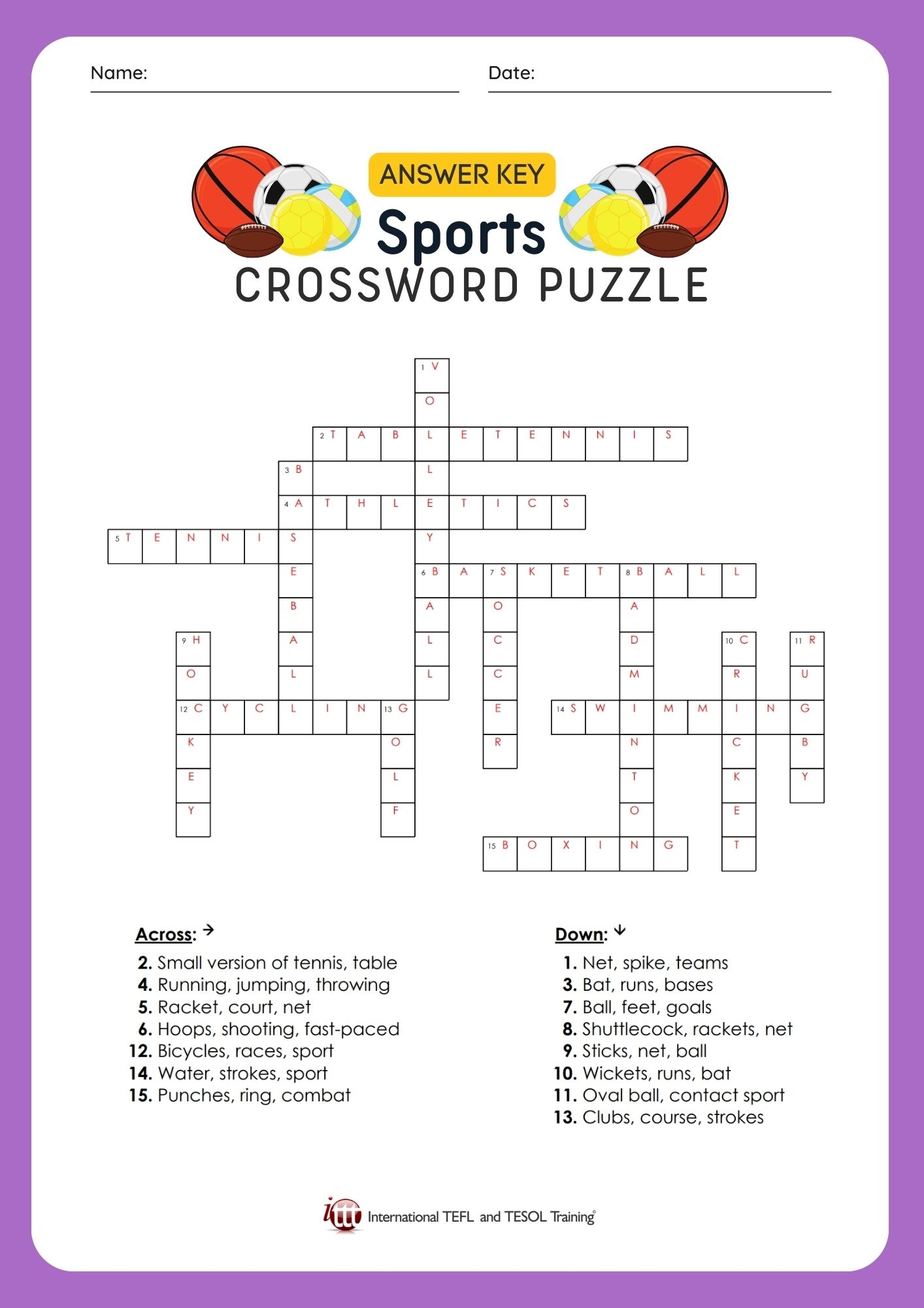 Sports EFL Crossword ITTT