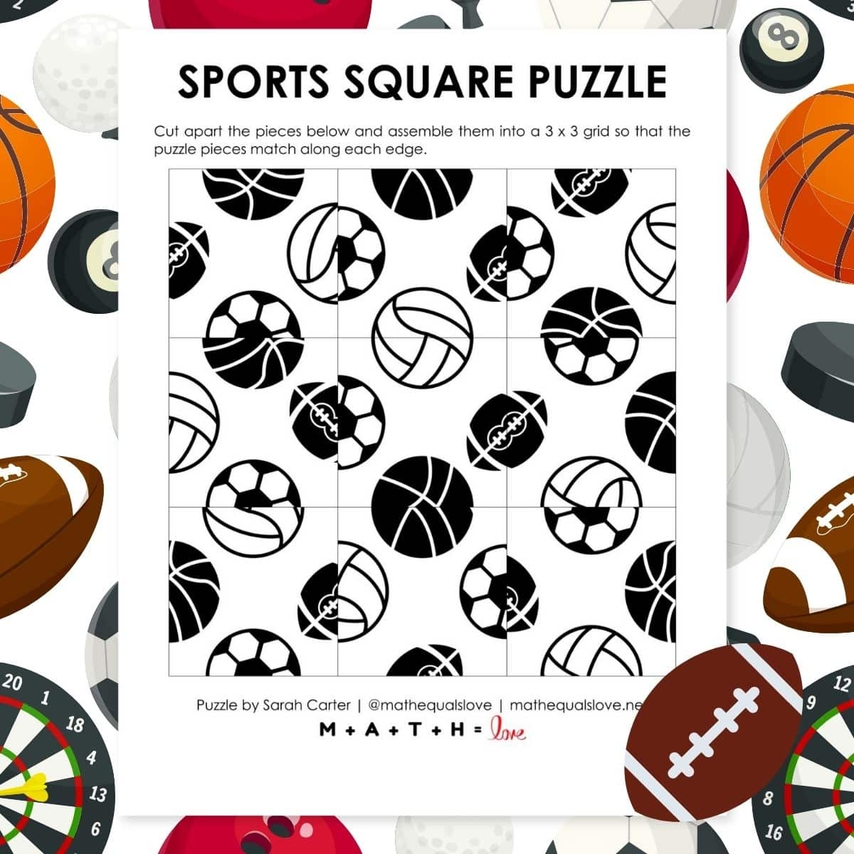 Sports Square Edge Matching Puzzle PDF Math Love Sports Square Edge Matching Puzzle PDF Math Love