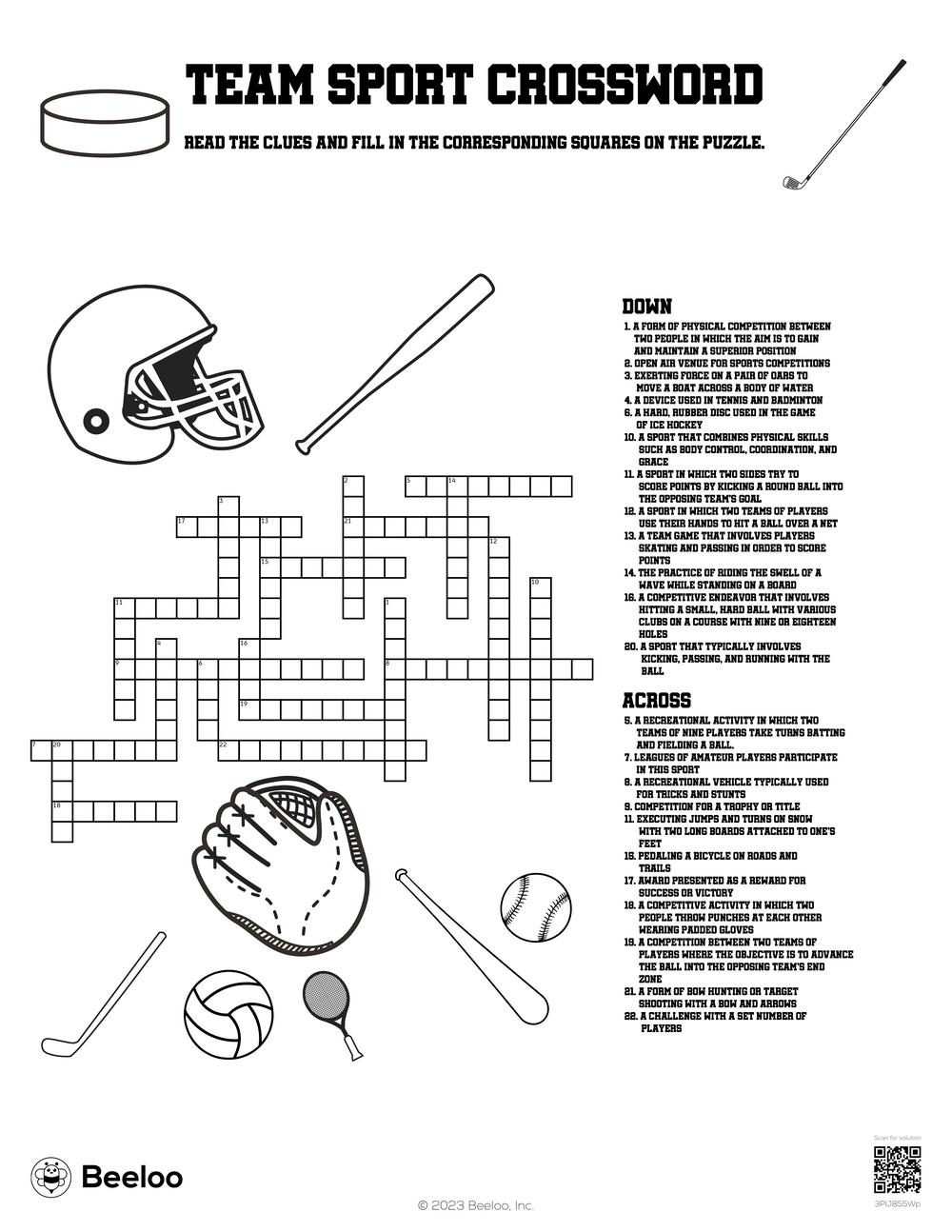 Sports Crossword Puzzles Printable