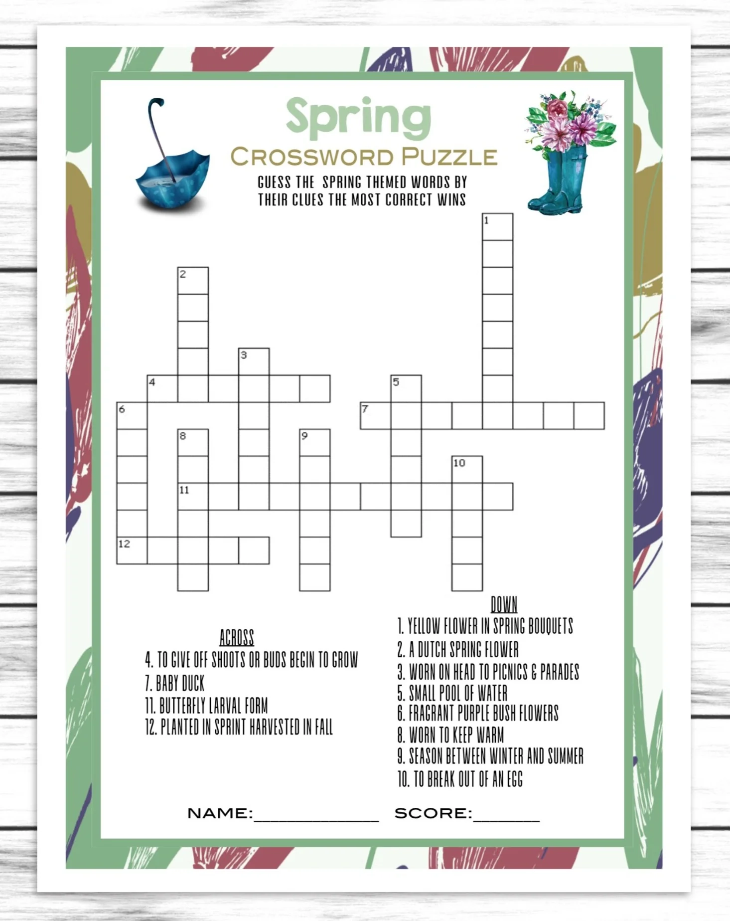 Spring Party Crossword Puzzle Kids Or Adults Spring Printable Or Spring Party Crossword Puzzle Kids Or Adults Spring Printable Or