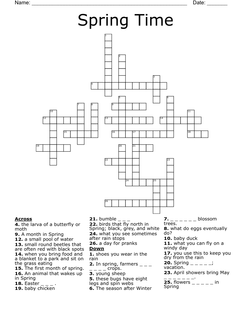 Spring Time Crossword WordMint Spring Time Crossword WordMint
