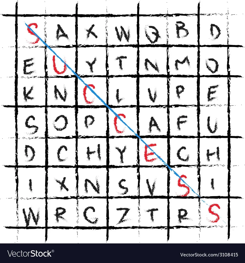 Success Drawing Wordfind Crossword Royalty Free Vector Image