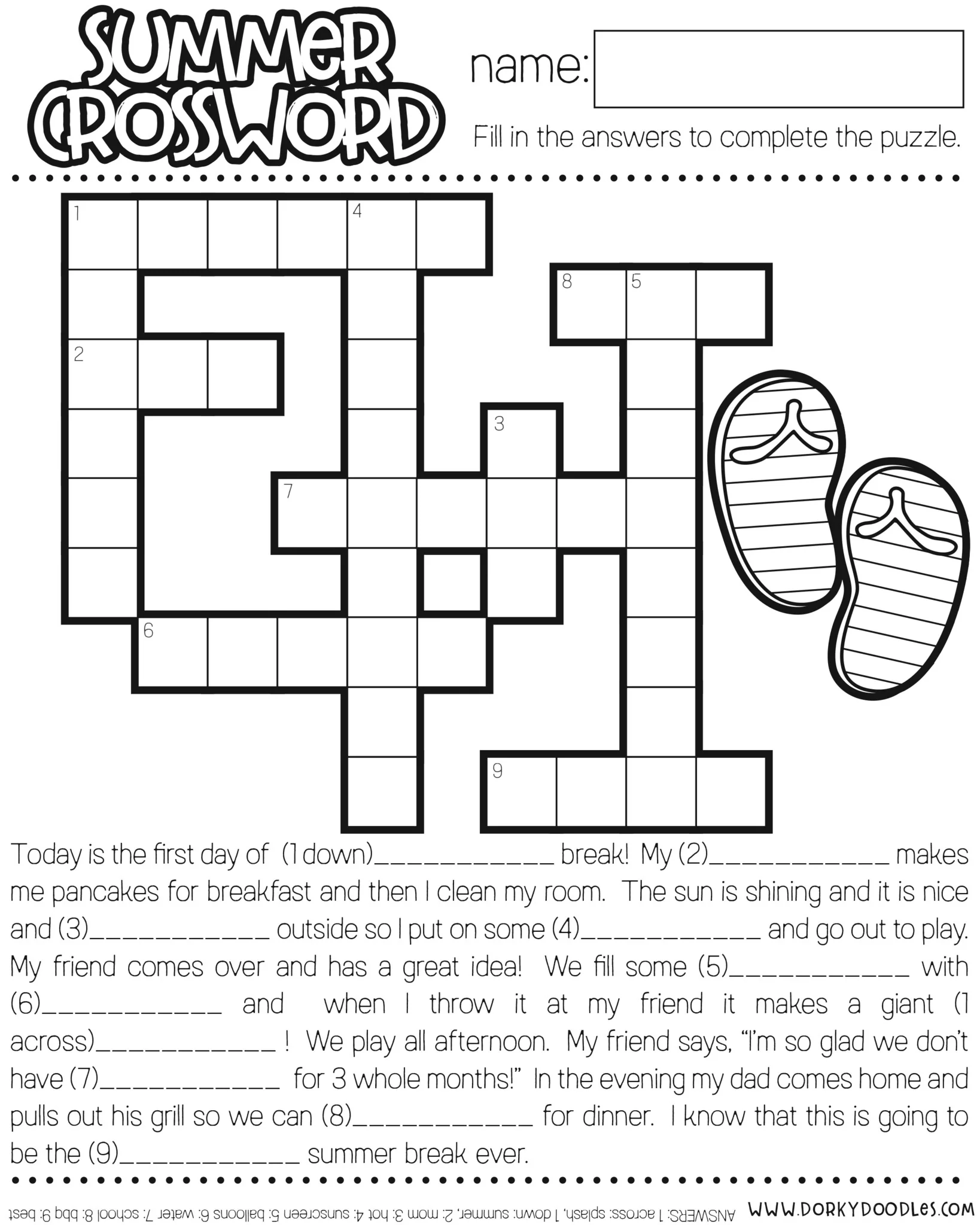 Free Printable Crossword Puzzles Summer Free Printable Crossword Puzzles Summer