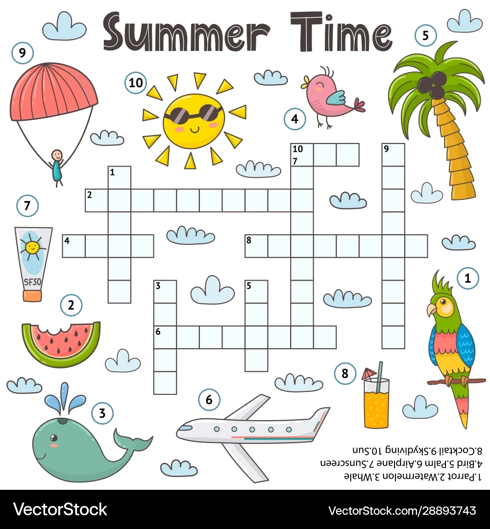 Summer Crossword Puzzle For Kids Royalty Free Vector Image Summer Crossword Puzzle For Kids Royalty Free Vector Image