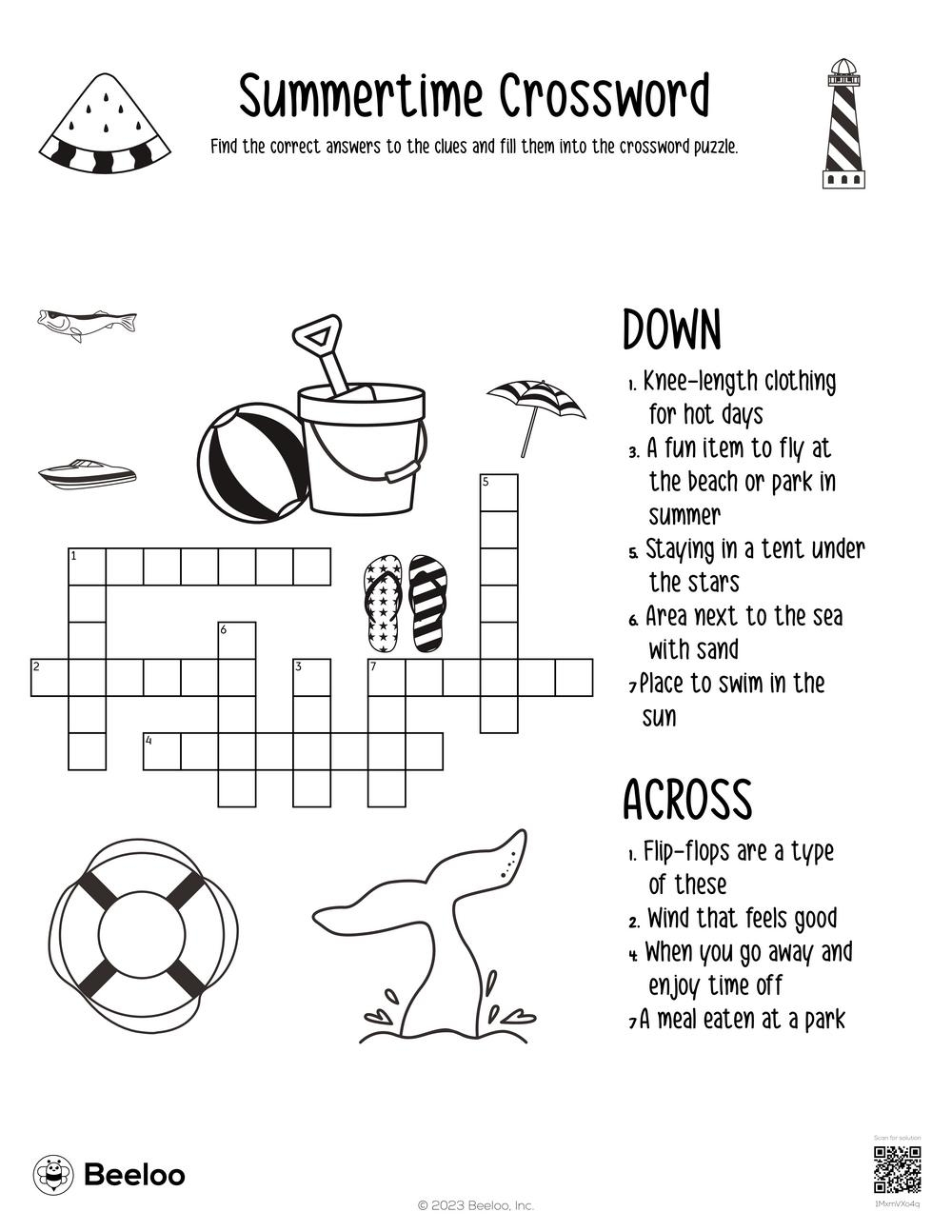 Summertime Crossword Beeloo Printable Crafts And Activities For Kids Summertime Crossword Beeloo Printable Crafts And Activities For Kids