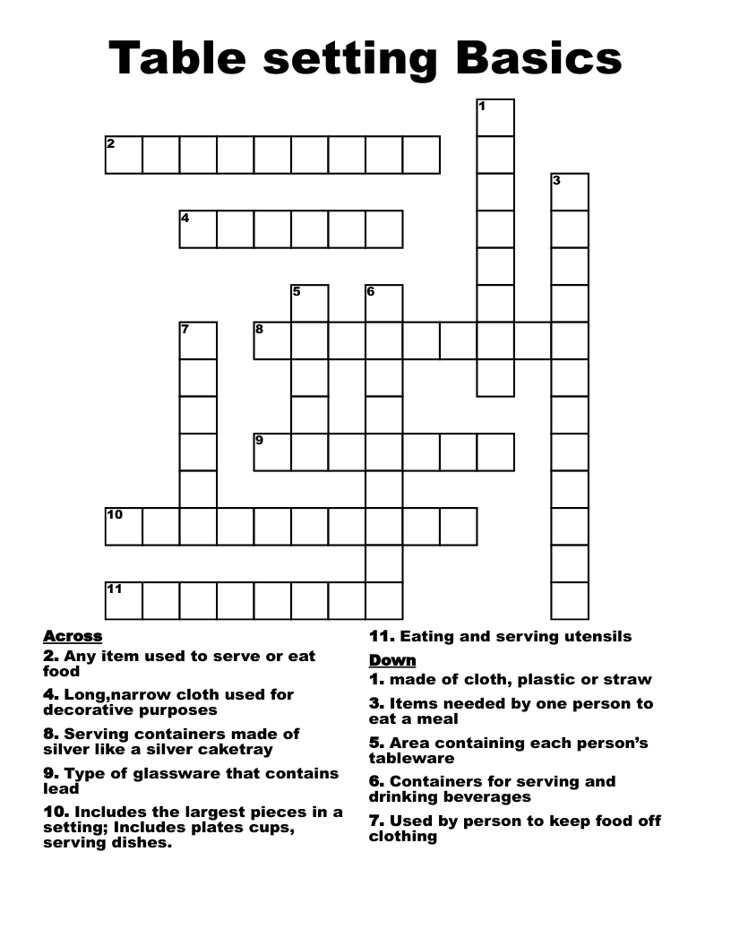 Table Setting Basics Crossword WordMint Table Setting Basics Crossword WordMint