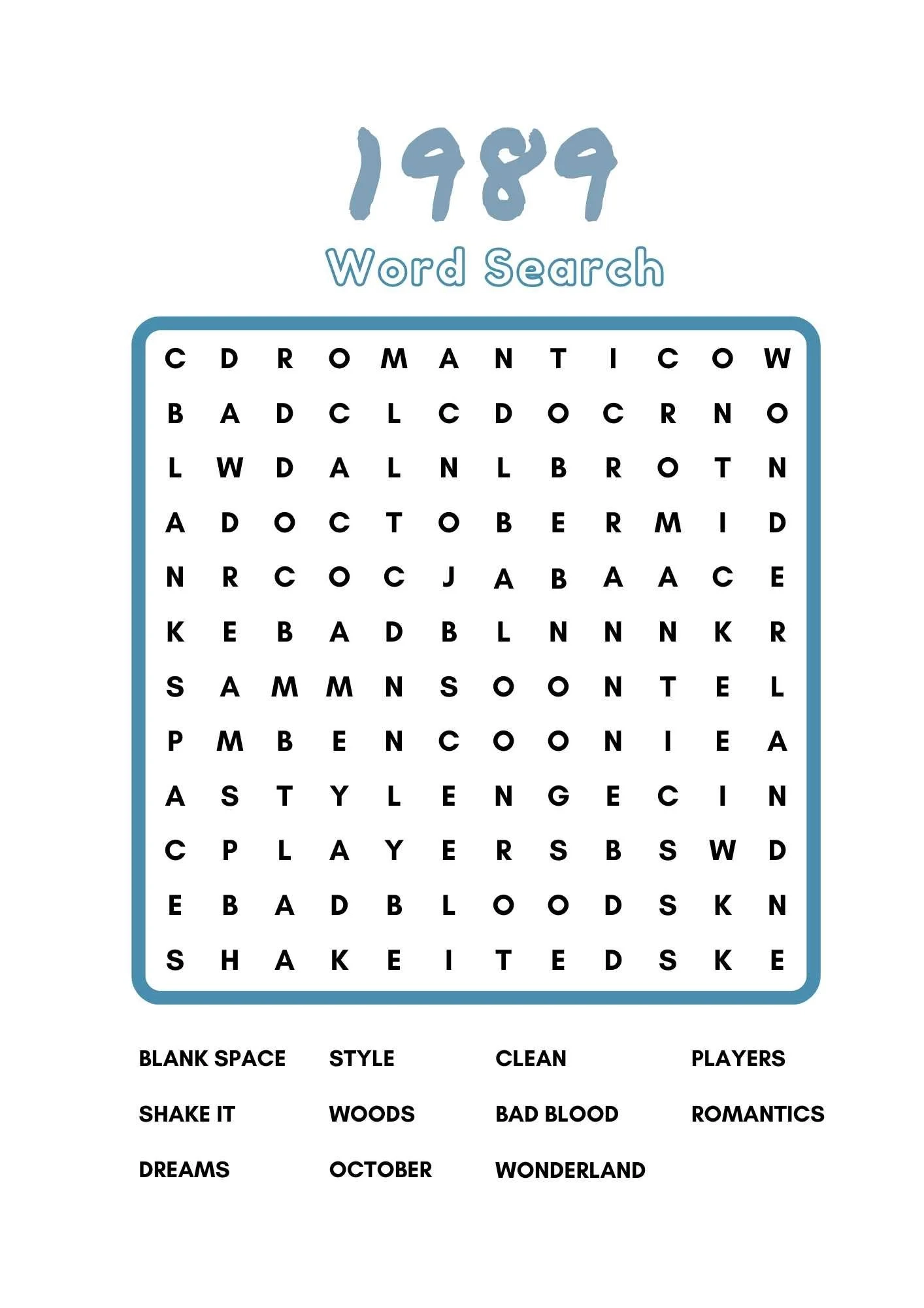 Taylor Swift Puzzles Printable