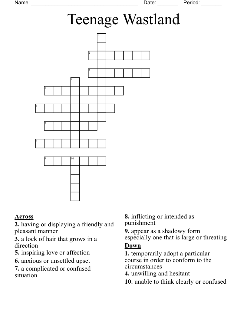Teenage Wastland Crossword WordMint Teenage Wastland Crossword WordMint