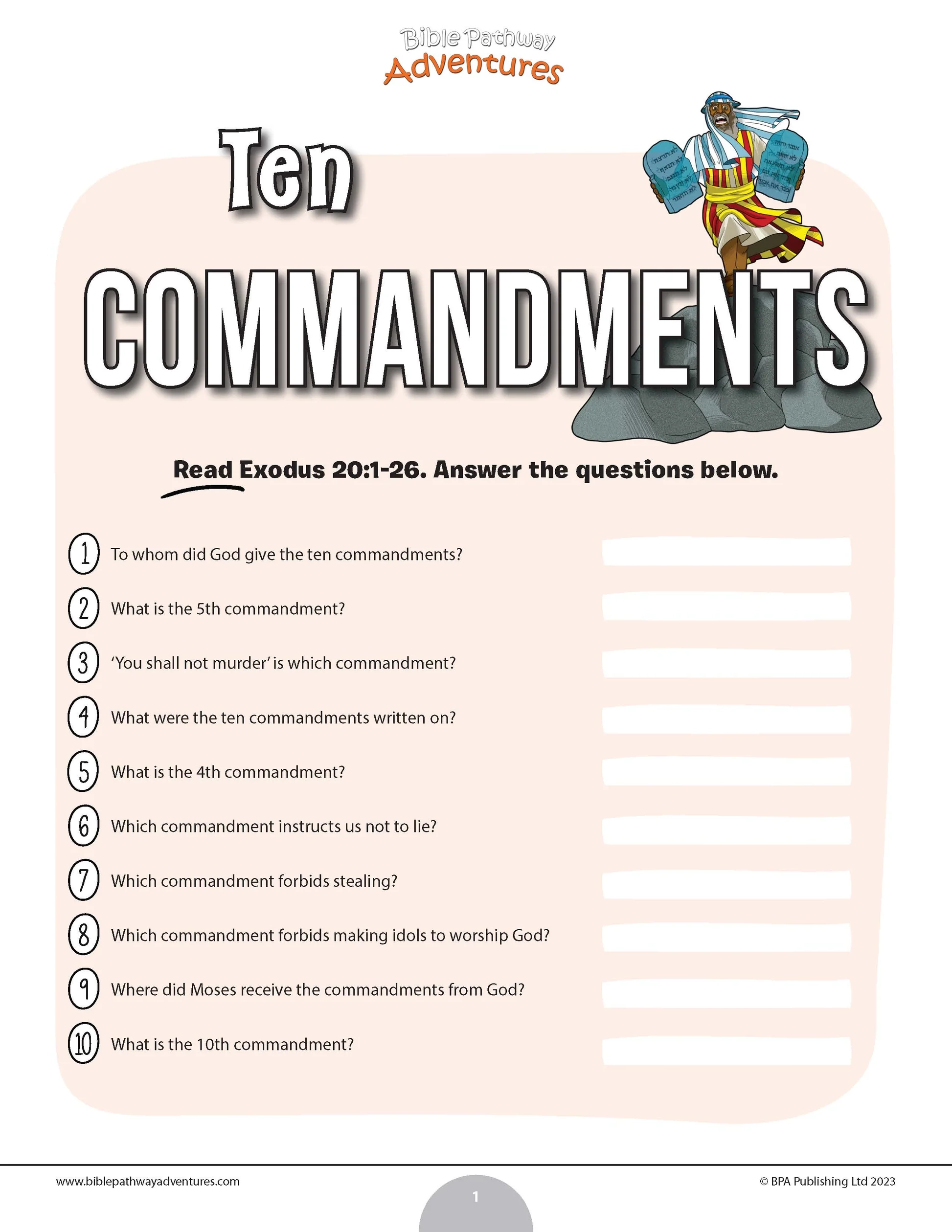 Ten Commandments Quiz PDF Bible Pathway Adventures