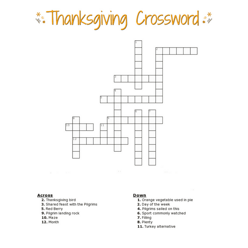 Thanksgiving Printable Crossword Puzzles Thanksgiving Printable Crossword Puzzles