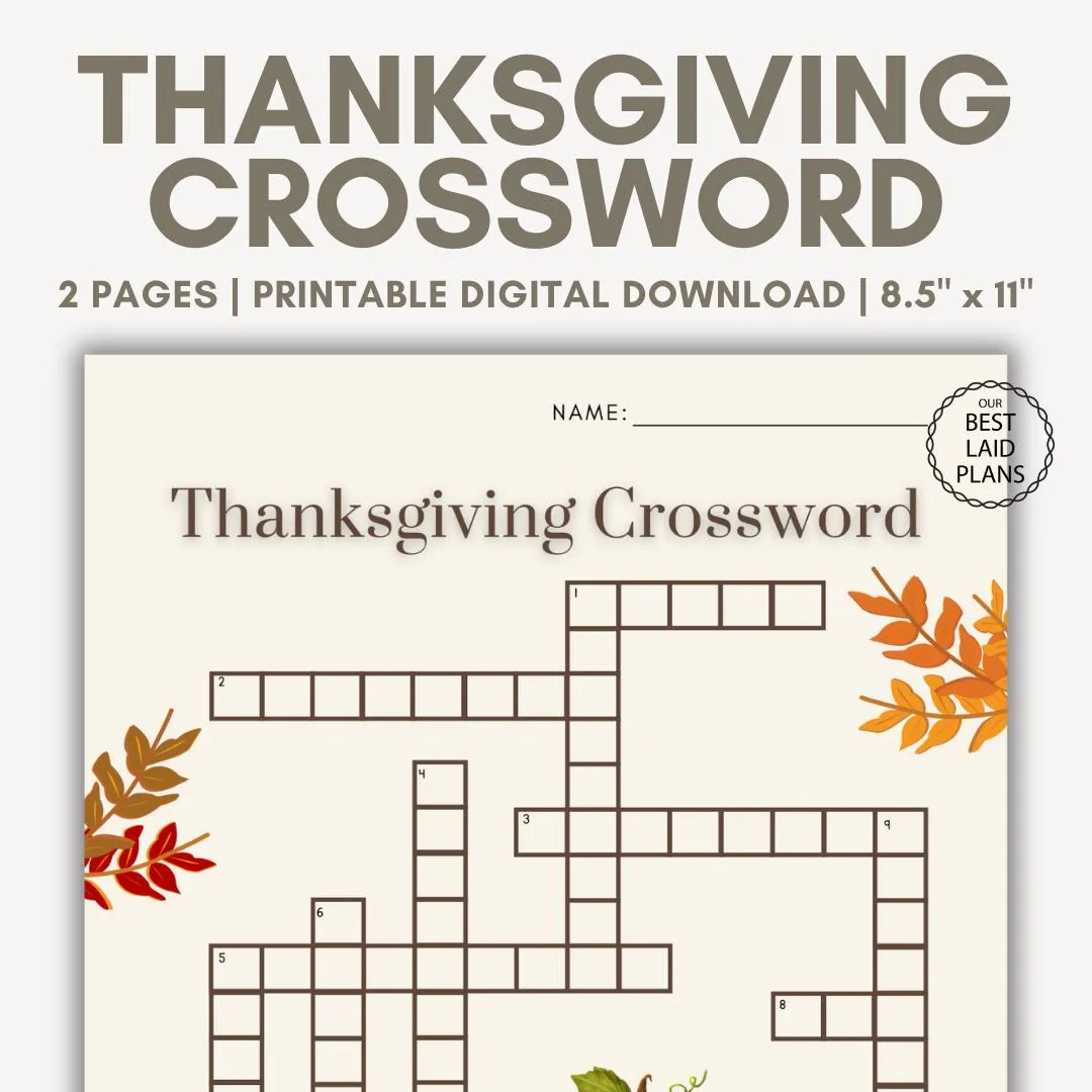 Printable Thanksgiving Crossword Puzzle Printable Thanksgiving Crossword Puzzle