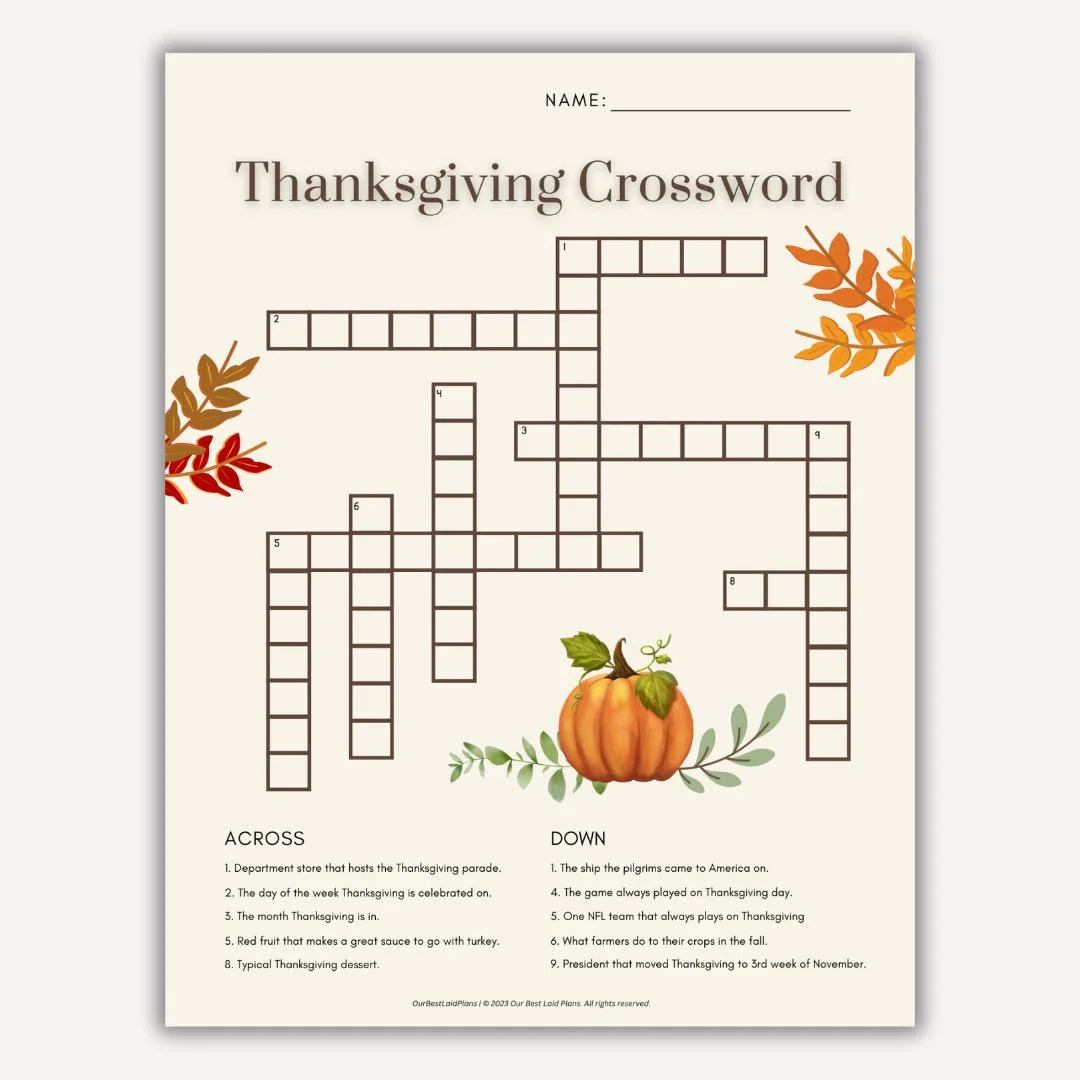 Thanksgiving Crossword Puzzle Thanksgiving Crossword Printable Thanksgiving Puzzle Crossword PDF Thanksgiving 2025 Printable Crossword Etsy