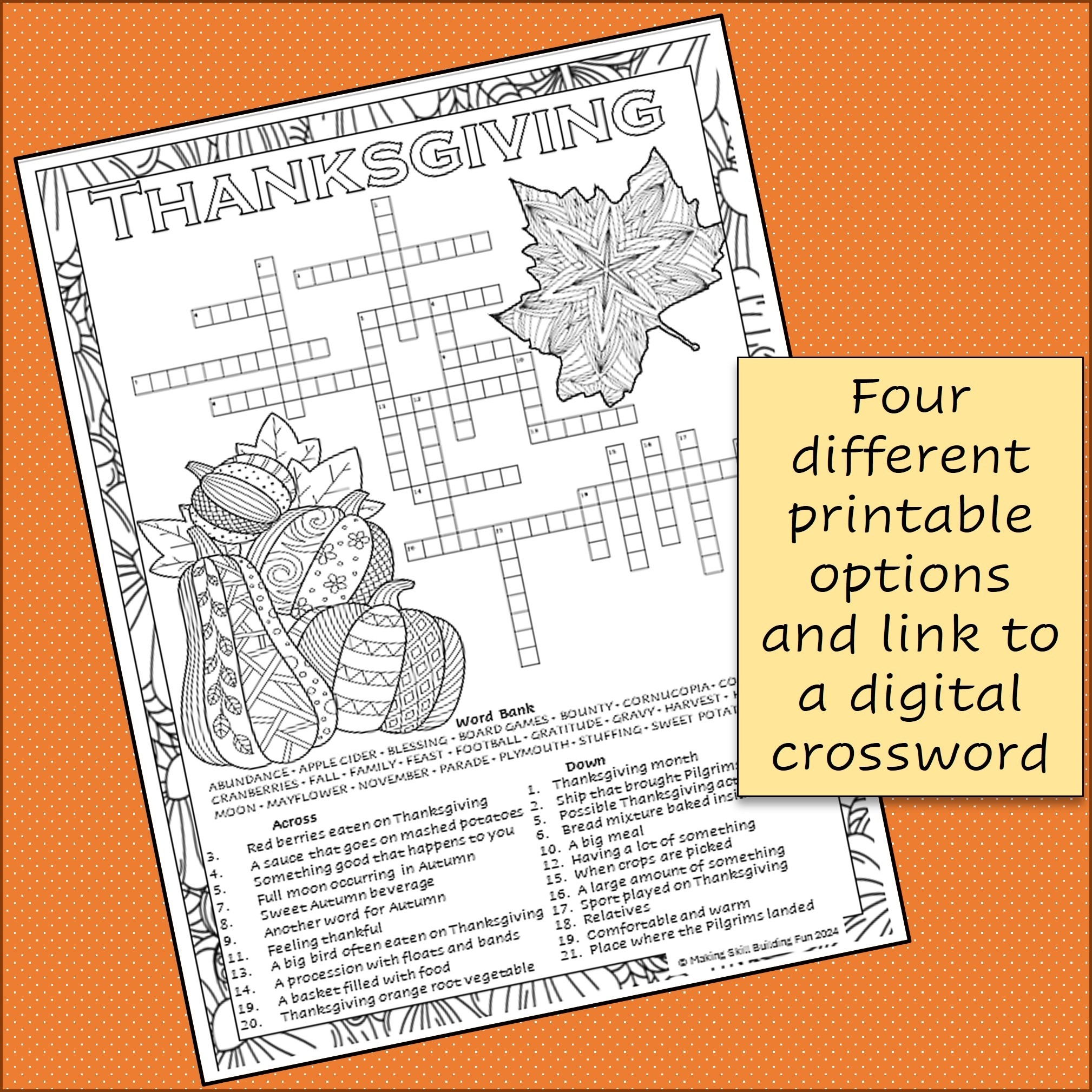 Thanksgiving Crossword Puzzle U0026 Coloring Page With Word Bank Printable U0026 Digital 3rd Grade 4th Grade 5th Grade Classful Thanksgiving Crossword Puzzle U0026 Coloring Page With Word Bank Printable U0026 Digital 3rd Grade 4th Grade 5th Grade Classful