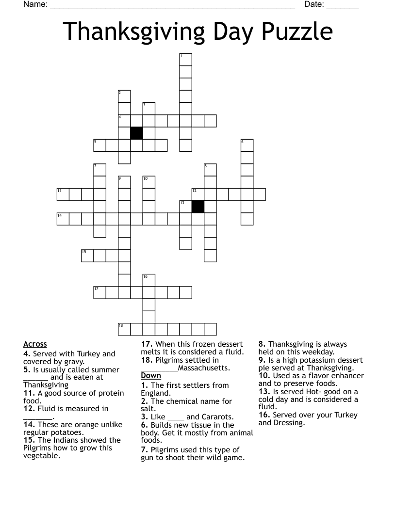 Free Printable Thanksgiving Crossword Puzzles Free Printable Thanksgiving Crossword Puzzles