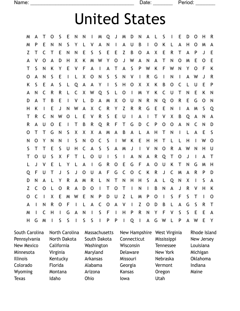 50 States Crossword Puzzle Printable 50 States Crossword Puzzle Printable