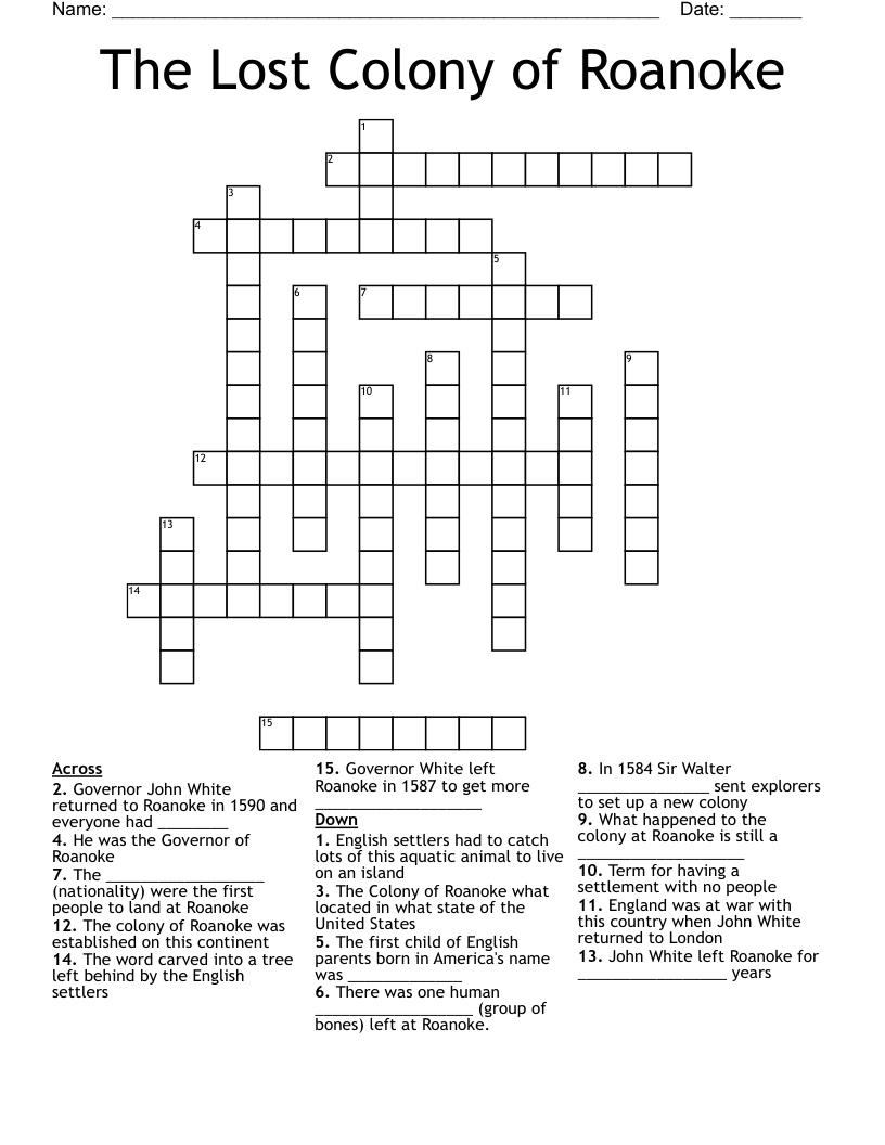 The Lost Colony Of Roanoke Crossword WordMint The Lost Colony Of Roanoke Crossword WordMint