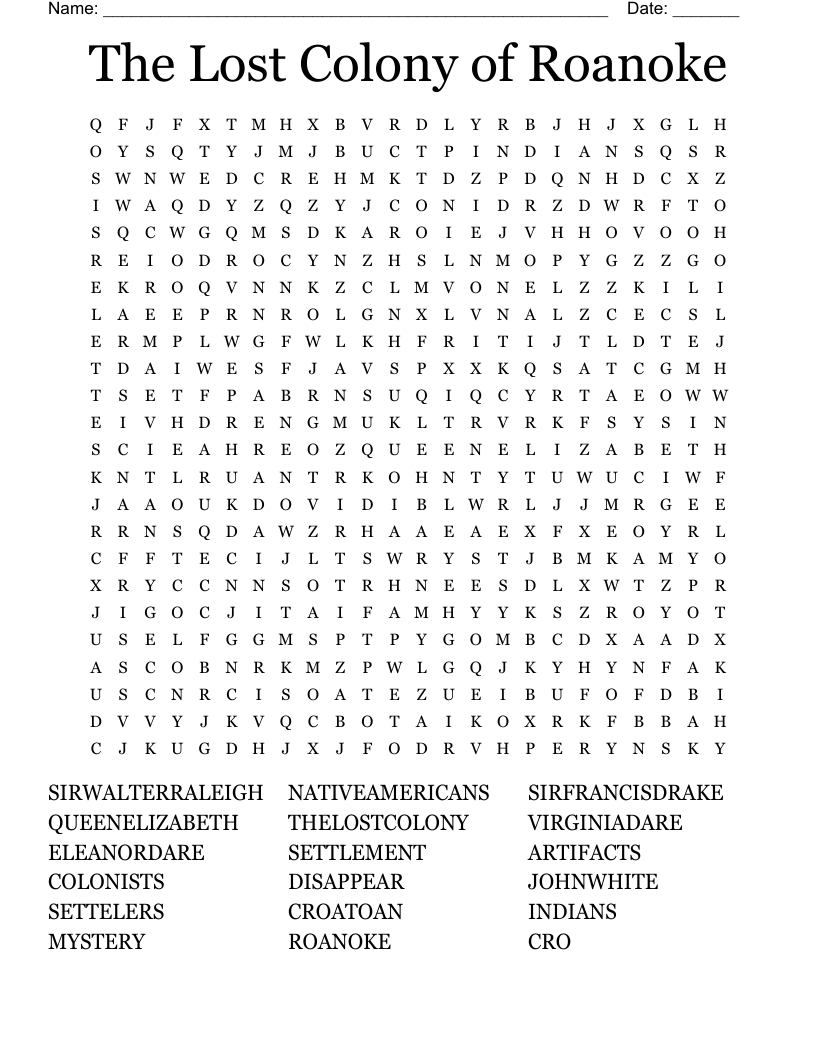 The Lost Colony Of Roanoke Word Search WordMint The Lost Colony Of Roanoke Word Search WordMint