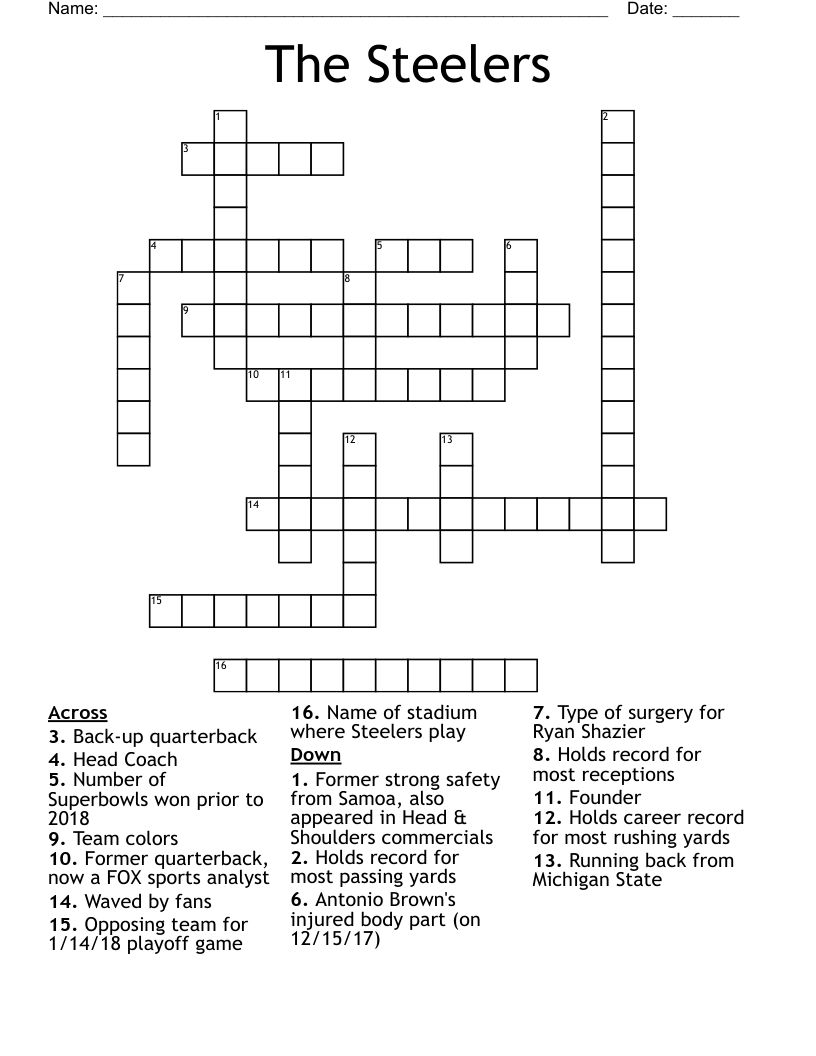 The Steelers Crossword WordMint The Steelers Crossword WordMint
