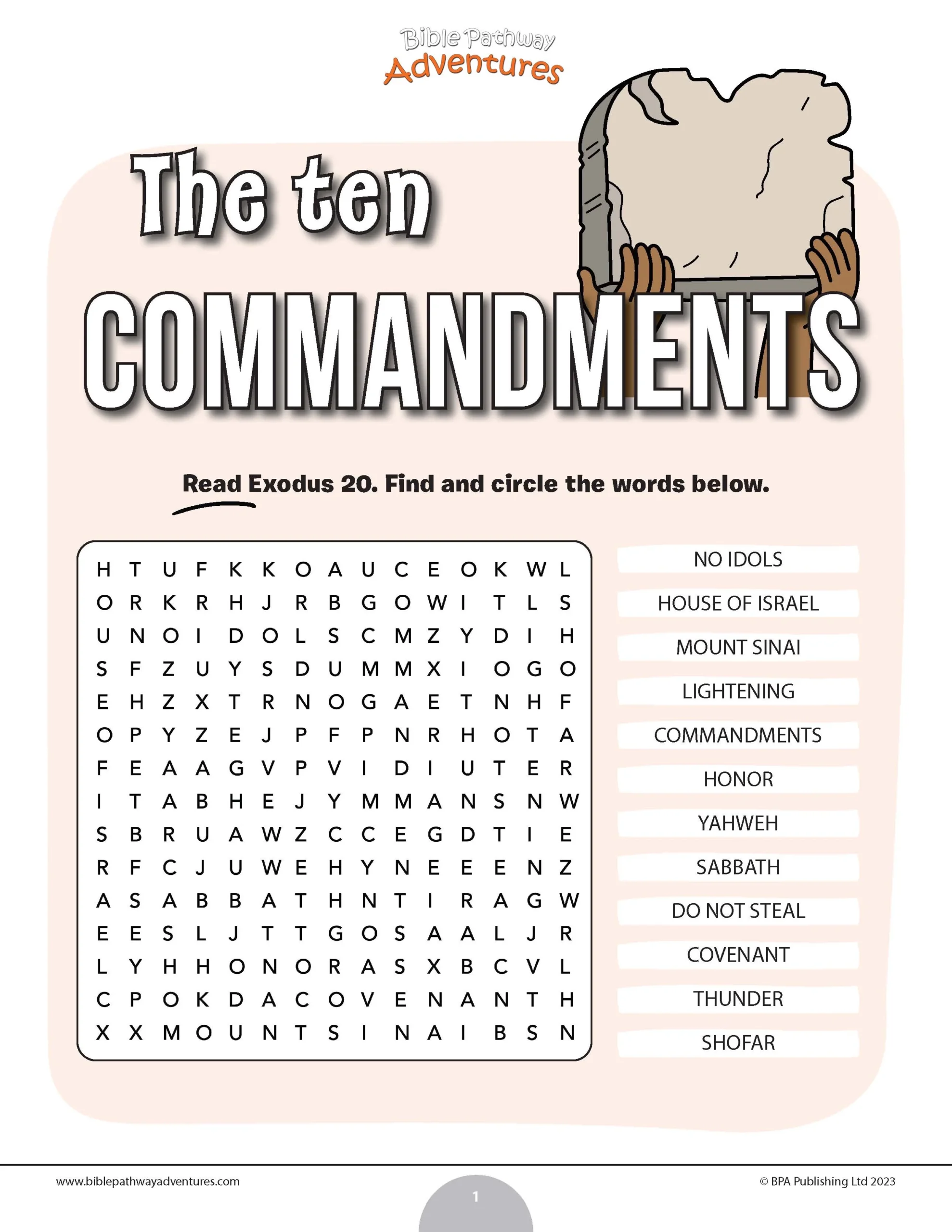 The Ten Commandments Word Search PDF Bible Pathway Adventures