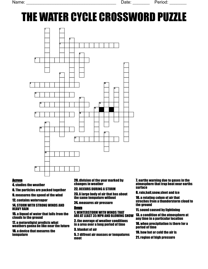 THE WATER CYCLE CROSSWORD PUZZLE WordMint THE WATER CYCLE CROSSWORD PUZZLE WordMint