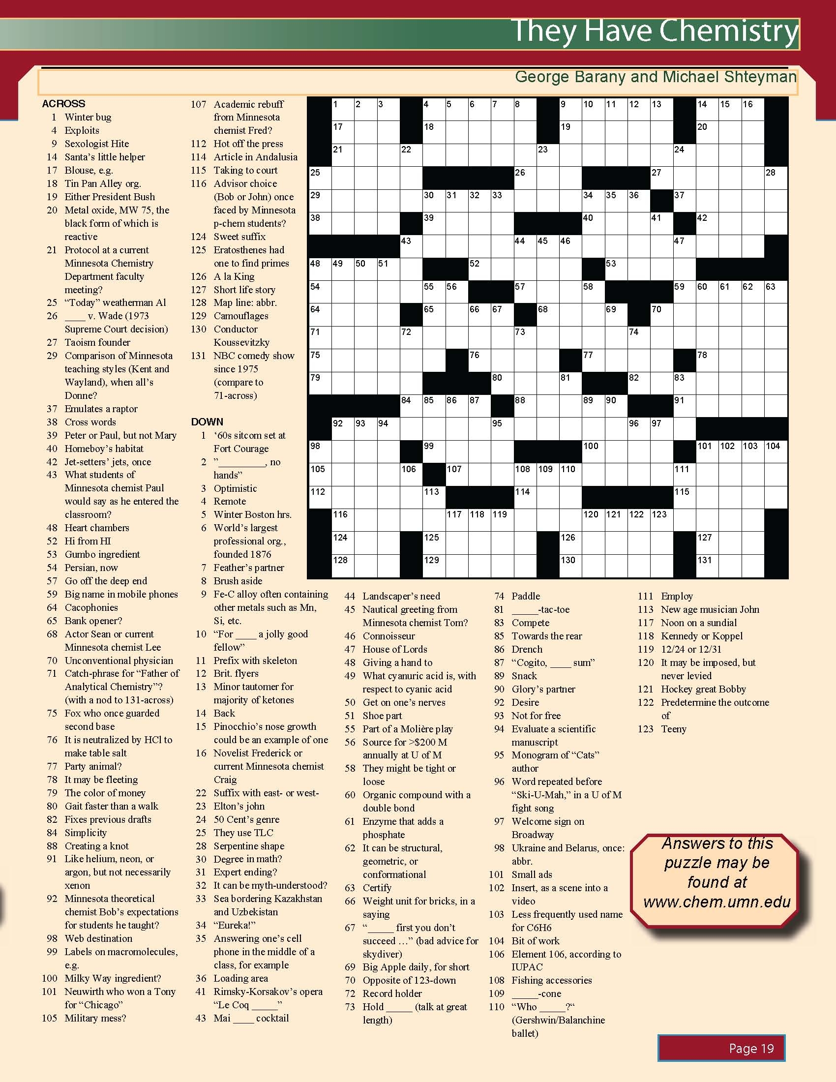 Chemistry Crossword Puzzle Free Printable