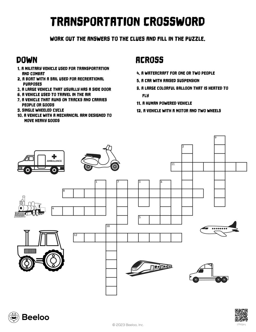 Transportation themed Crossword Puzzles Beeloo Printable Crafts And Activities For Kids Transportation themed Crossword Puzzles Beeloo Printable Crafts And Activities For Kids