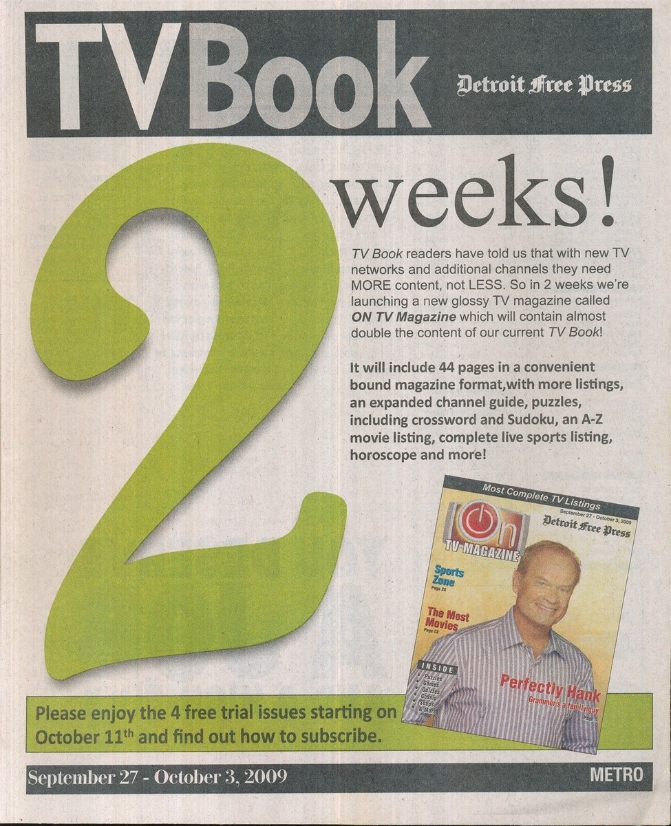 TV BOOK DETROIT FREE PRESS 2009 SEPT 27 OCT 3 2 WEEKS FAIR GOOD COND EBay TV BOOK DETROIT FREE PRESS 2009 SEPT 27 OCT 3 2 WEEKS FAIR GOOD COND EBay