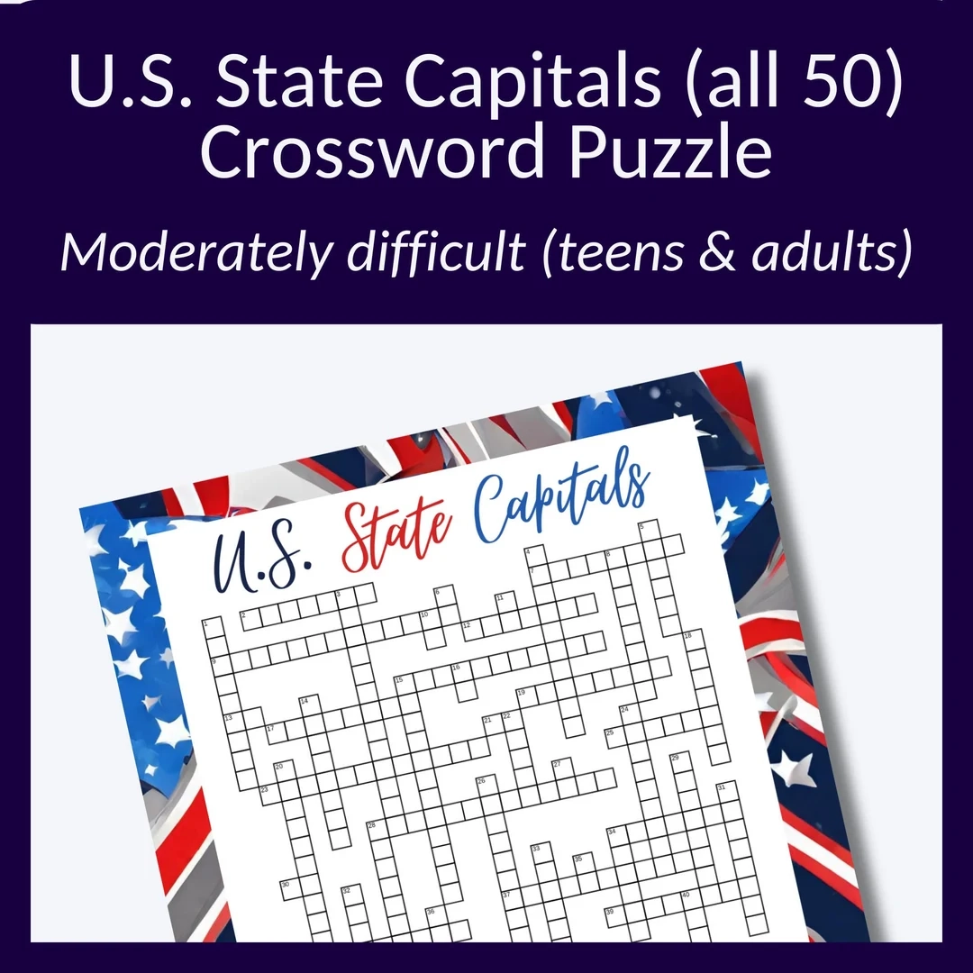 U S State Capital Crossword Puzzle Including All 50 States Great July 4 Or Family Reunion Game cross Word Puzzle For Teens adults Etsy U S State Capital Crossword Puzzle Including All 50 States Great July 4 Or Family Reunion Game cross Word Puzzle For Teens adults Etsy