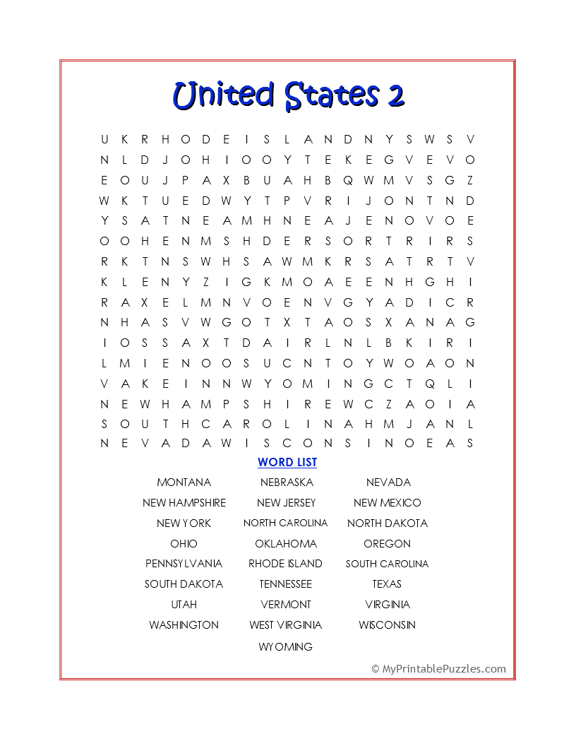 United States My Printable Puzzles