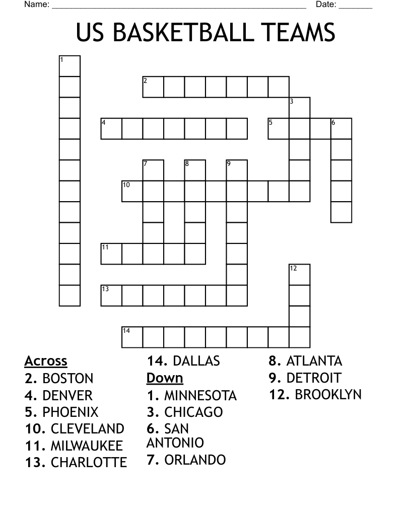Basketball Crossword Puzzle Printable