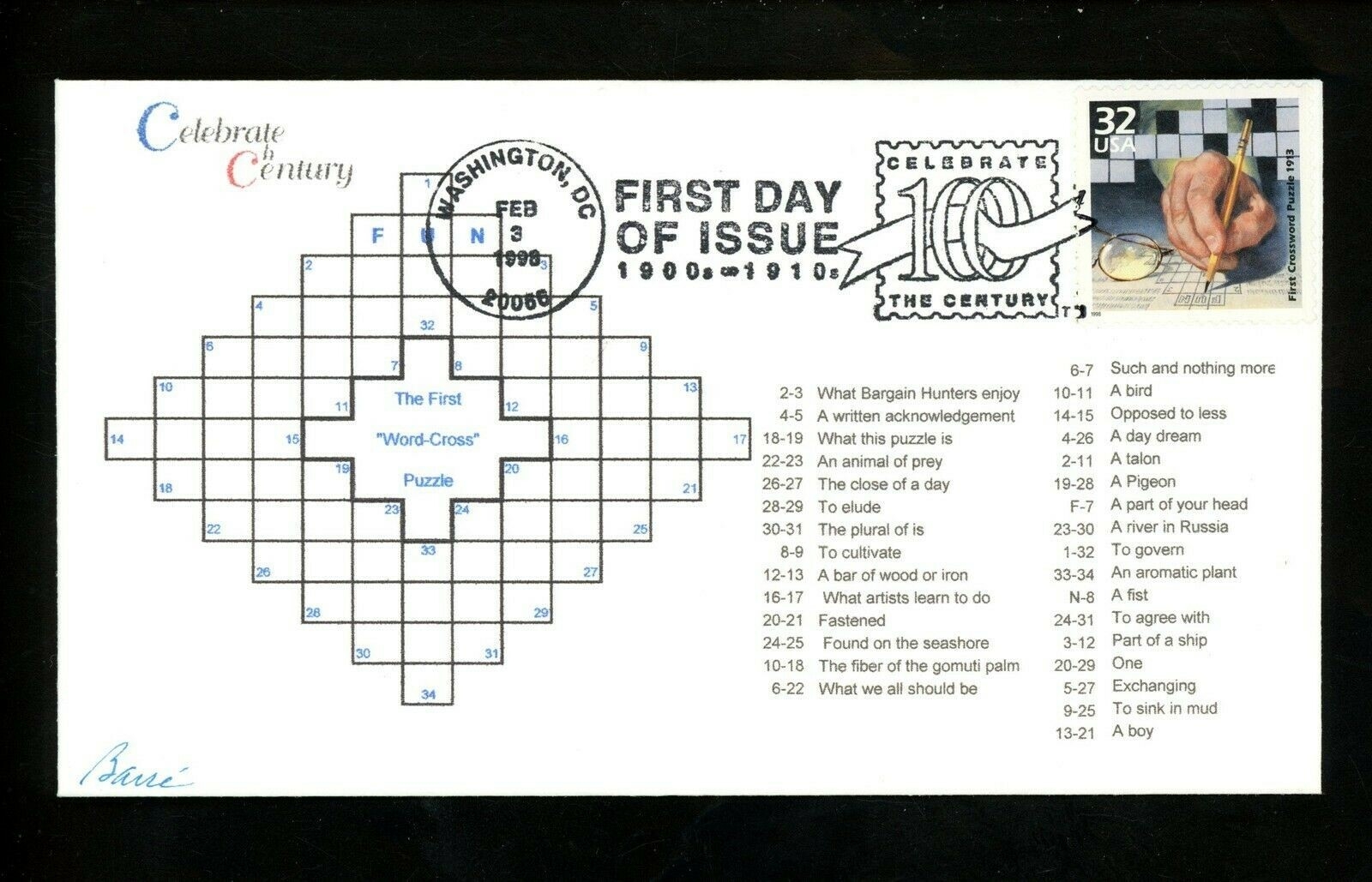 US FDC Barre 3183l CTC First Crossword Puzzle 13 30 Washington DC 1998 EBay UK