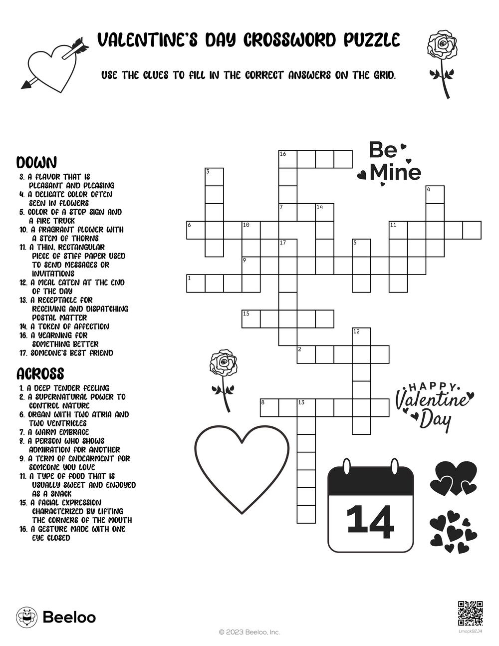 Valentine s Day Crossword Puzzle Beeloo Printable Crafts And 