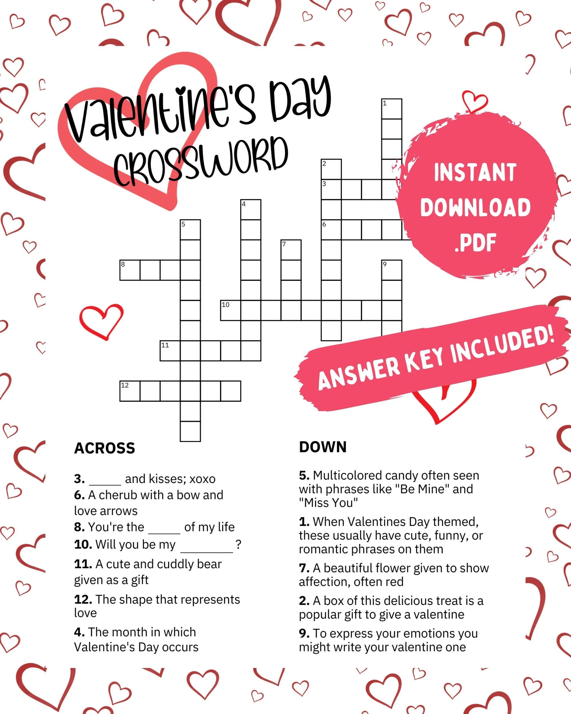 Valentine s Day Crossword Puzzle Kids Printable Game PDF Etsy Valentine s Day Crossword Puzzle Kids Printable Game PDF Etsy