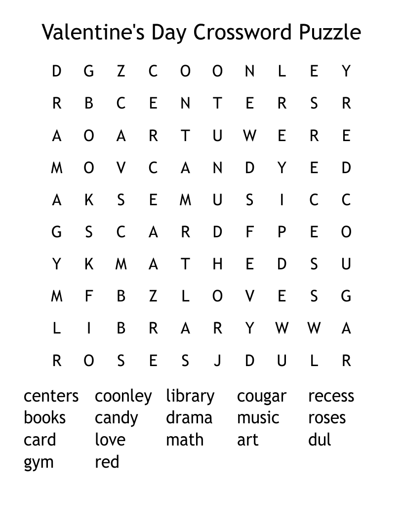 Valentine's Day Crossword Puzzle Printable