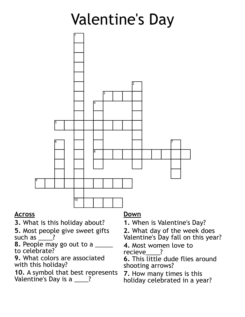 Valentines Crossword Free Printable