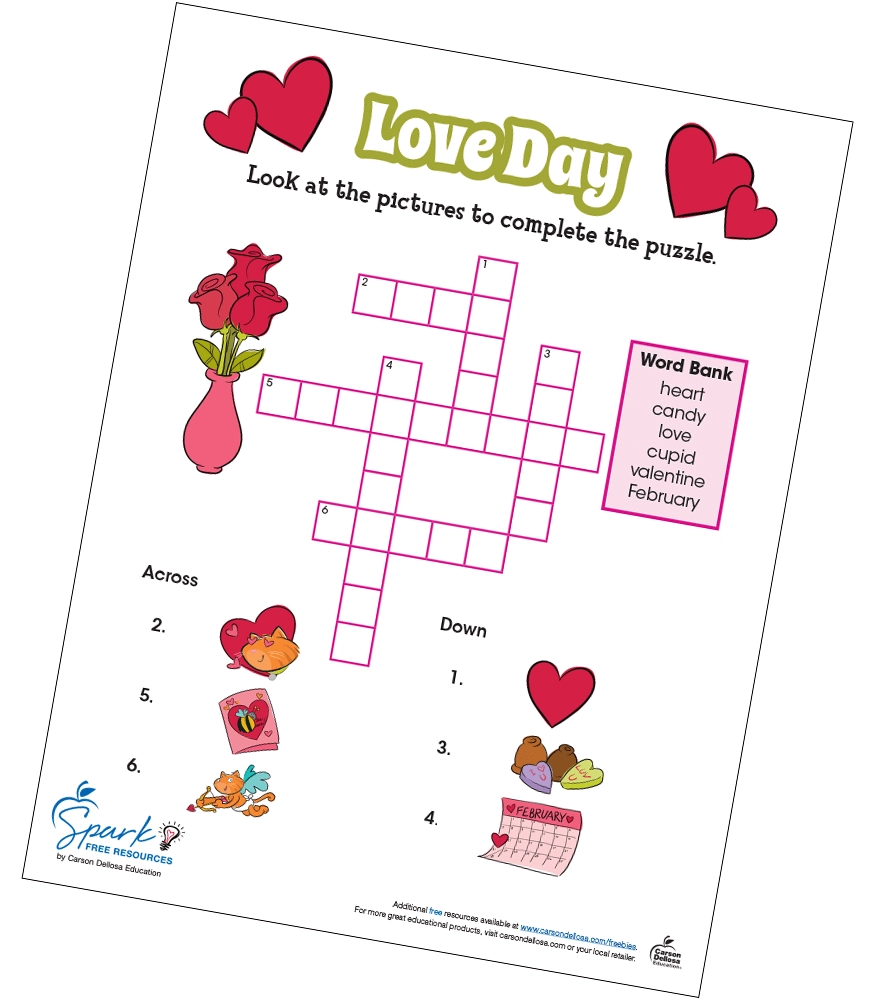 Valentine s Day Love Day Crossword Puzzle Free Printable Carson Dellosa Valentine s Day Love Day Crossword Puzzle Free Printable Carson Dellosa
