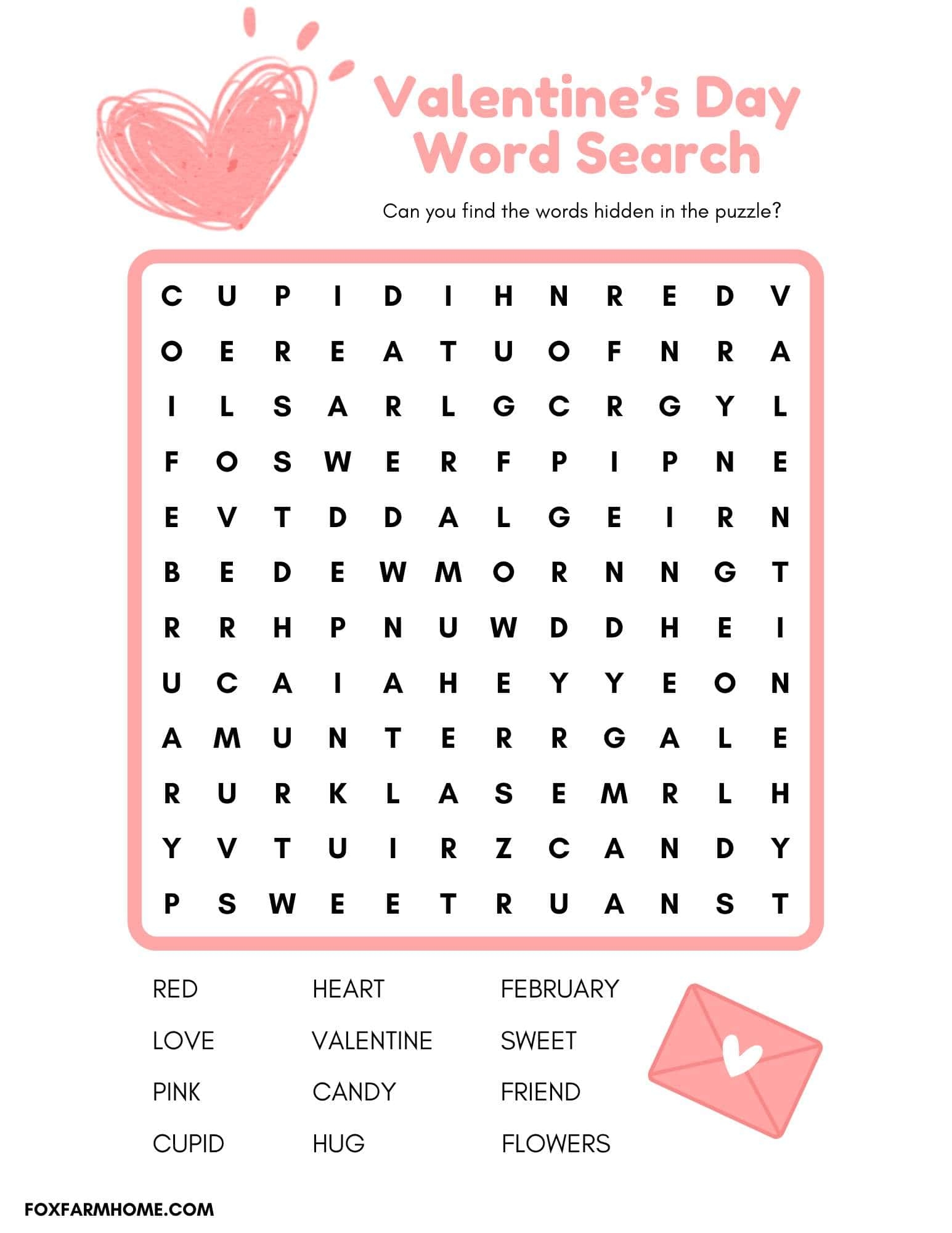 Valentine s Day Word Search Free Printable Puzzle Fox Farm Home Valentine s Day Word Search Free Printable Puzzle Fox Farm Home