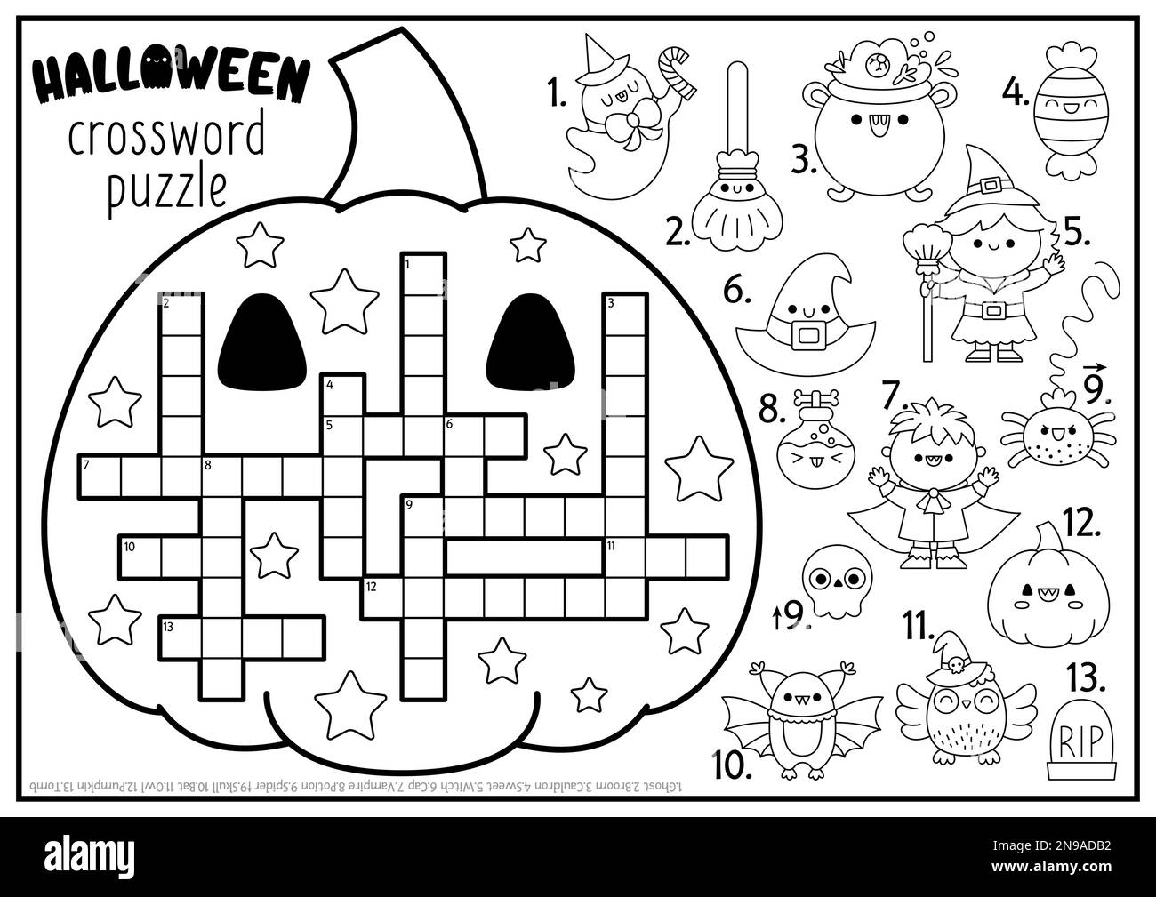 Vector Black And White Halloween Pumpkin Shaped Crossword Puzzle For Kids Autumn Holiday Quiz For Children Educational Activity With Kawaii Symbols Stock Vector Image U0026 Art Alamy