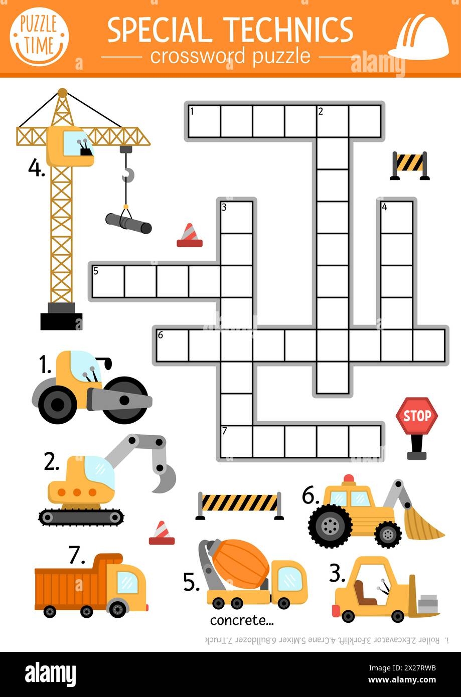 Vector Construction Site Crossword Puzzle For Kids Simple Quiz With Car Truck Excavator Bulldozer Lifting Crane Forklift For Children Cute Educ Stock Vector Image Art Alamy Vector Construction Site Crossword Puzzle For Kids Simple Quiz With Car Truck Excavator Bulldozer Lifting Crane Forklift For Children Cute Educ Stock Vector Image Art Alamy