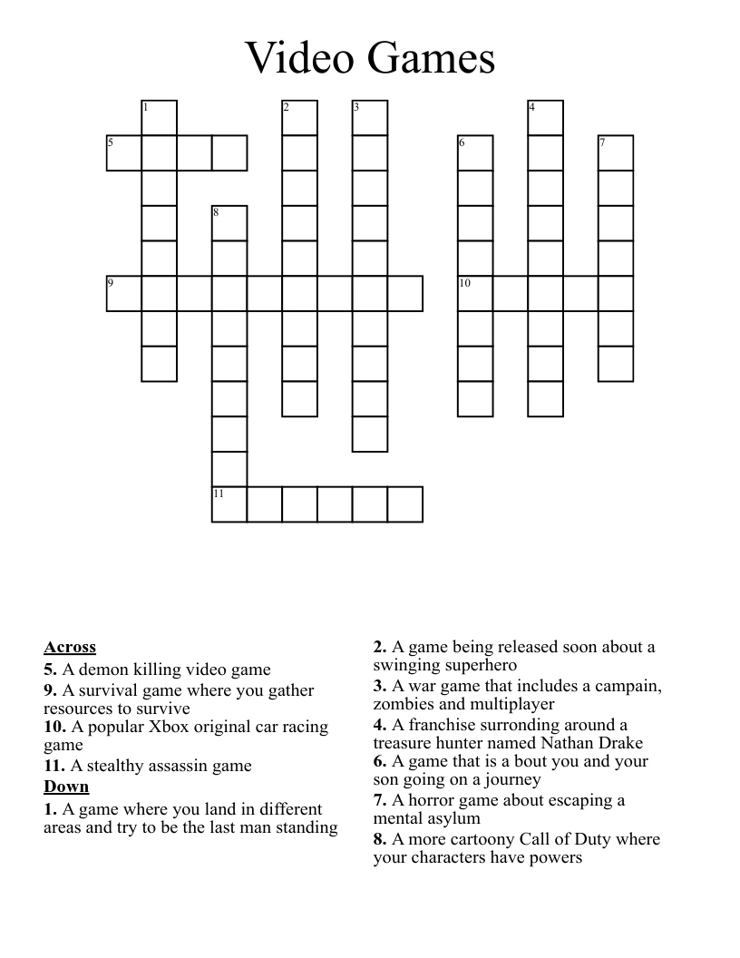 Video Games Crossword WordMint Video Games Crossword WordMint