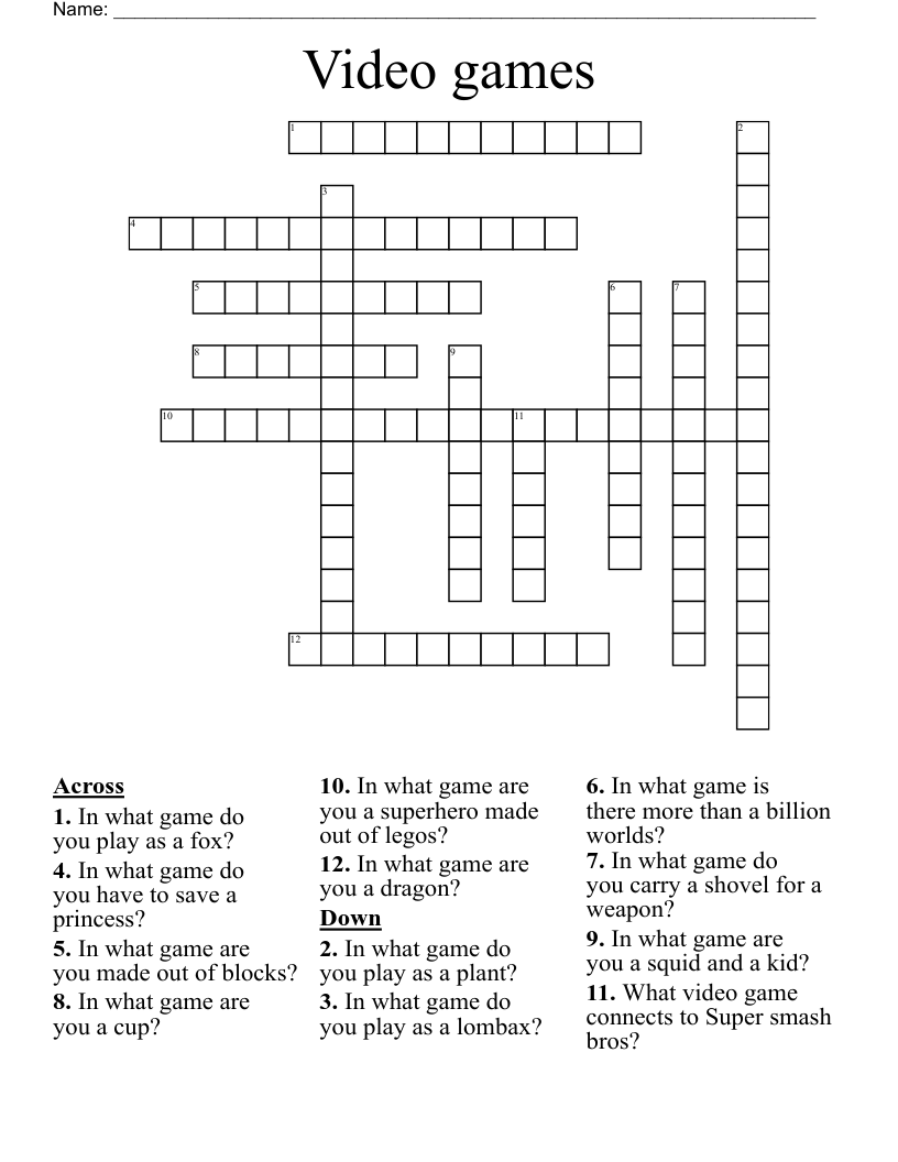 Video Games Crossword WordMint Video Games Crossword WordMint