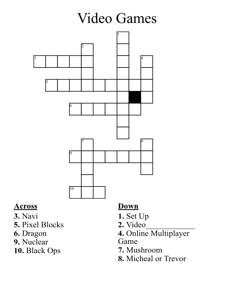 Video Games Crossword WordMint Video Games Crossword WordMint